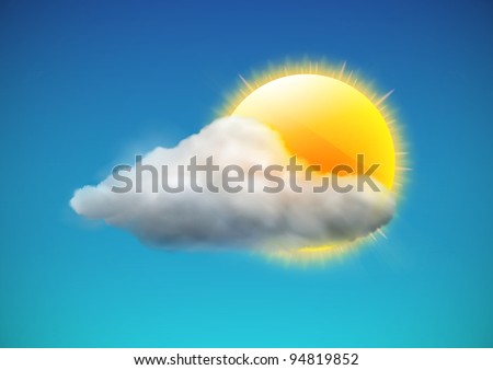 Vector illustration of cool single weather icon - sun with cloud floats in the sky