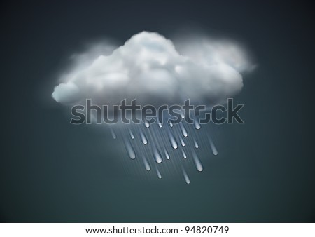 Vector illustration of cool single weather icon -  raincloud with raindrops in the dark sky