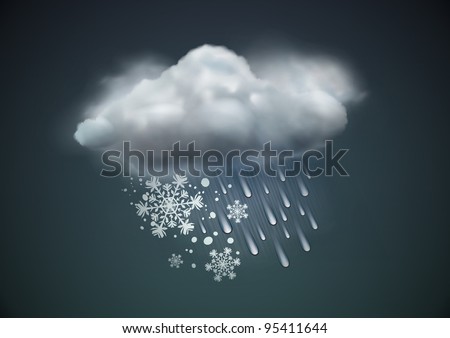 Vector illustration of cool single sleet weather icon - cloud with snow and rain in the dark sky