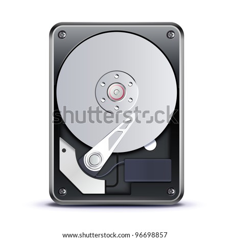 Vector illustration of opened hard drive disk isolated on the white background