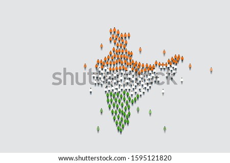 People with different colours of Indian flag gather together in the shape of the country.