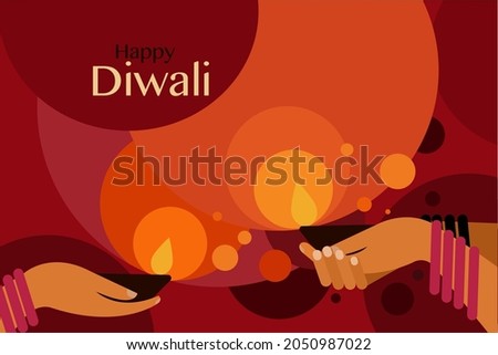 Hands holding Diwali oil lamps. Greetings for Diwali festival of India