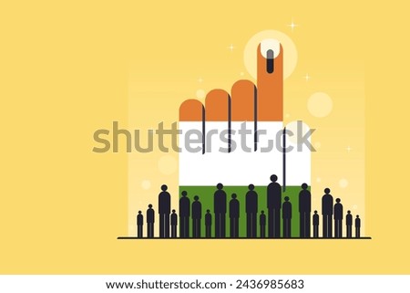 People standing in front of a big hand with Indian flag colours