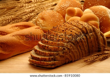 Assortment of whole wheat baked foods - Stock Image - Everypixel