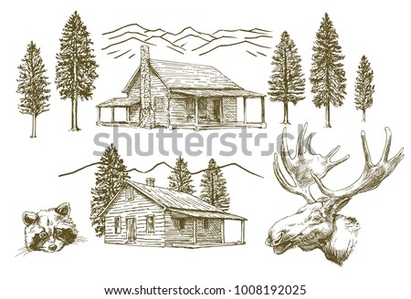 Hand drawn wooden cabin