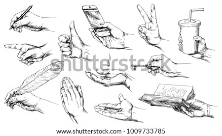 Set of hand drawn hands.