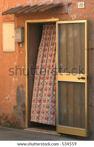 Door opening with curtains