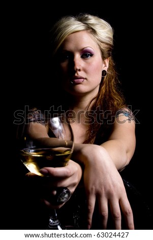 Close up on a Woman with Wine - Black Background