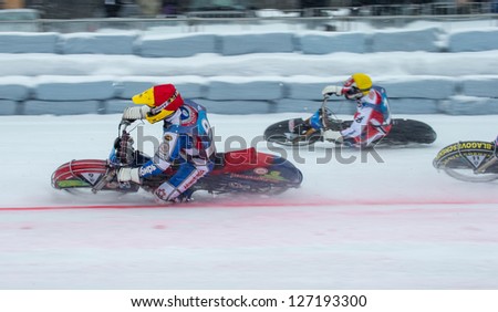 KRASNOGORSK, RUSSIA - CIRCA FEB 2013: FIM Ice Speedway Gladiators World Championship 2013, Circa Feb 2013 in Krasnogorsk, Russia.