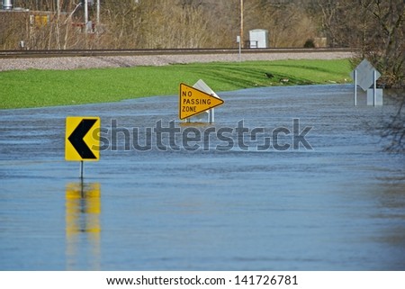 Flooded City Street. Big Flood in illinois State, USA. Weather Disasters Photo Collection.