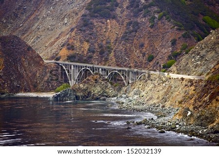 California Highway 1 Bridge - Pacific Ocean Shore. Scenic By Way - California, USA.
