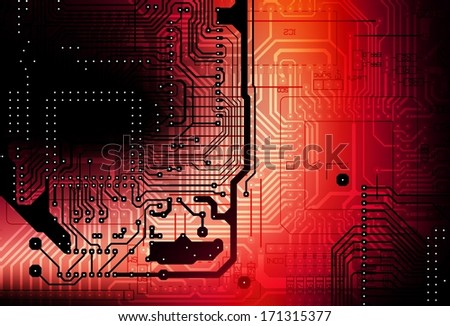 Circuit Board Abstract Backdrop. Red and Black Circuit Boards Scheme Background.