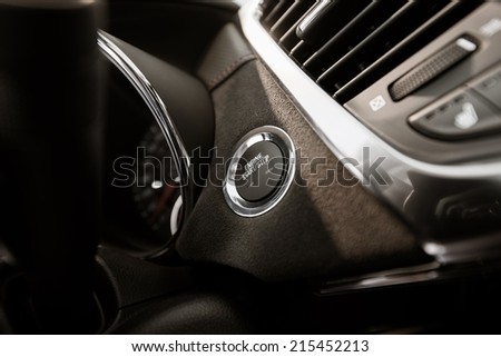 Modern Car Ignition Button Closeup, Modern Car Driving.