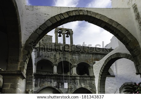 Bell tower of the Monastery St John the Theologian in Patmos island, Greece, Unesco World Heritage Site