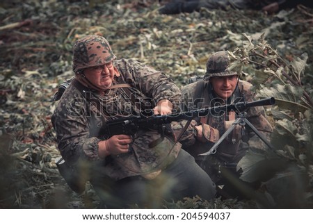 ST. PETERSBURG, RUSSIA - JUNE 22: Historical reenactment of the combats in june 1941 on the borders of the USSR on June 22, 2014 in St. Petersburg, Russia.
