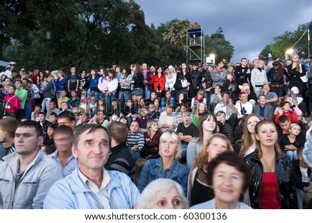 ODESSA, UKRAINE - SEPTEMBER 2: People watch free music festival during the 216th birthday of Ukrainian city Odessa on September 2, 2010 in Odessa. Concert is carried out by the  famous Potemkin Stairs