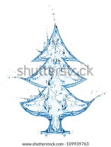 fir tree from water splash isolated on white