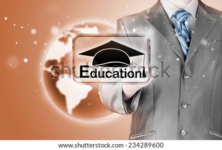 business man pointing \'education\' concept