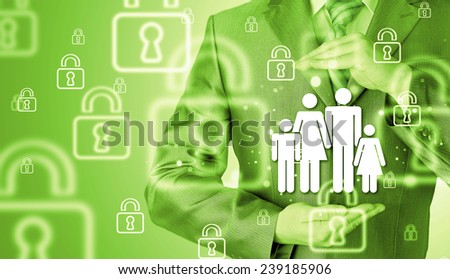 businessman protecting family concept