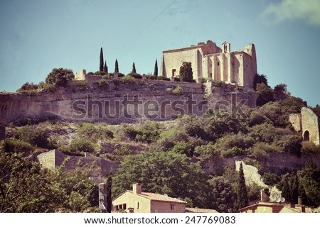 Beautiful Medieval Village of Saint Saturnin Les Apt, Provence, France. Filtered image, vintage effect applied
