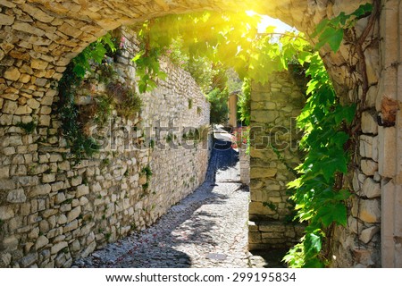 Beautiful medieval street of small village Seguret, Provence, France