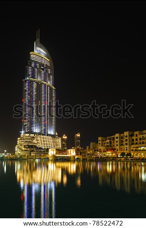 DUBAI, UAE - SEPTEMBER 01: Address Hotel and Lake Burj Dubai on September 01, 2010 in Dubai. The hotel is 63 stories high and feature 196 lavish rooms and 626 serviced residences