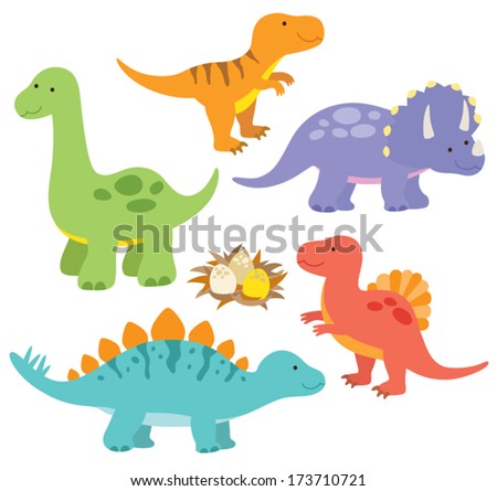 Vector Illustration Of Dinosaurs Including Stegosaurus, Brontosaurus ...