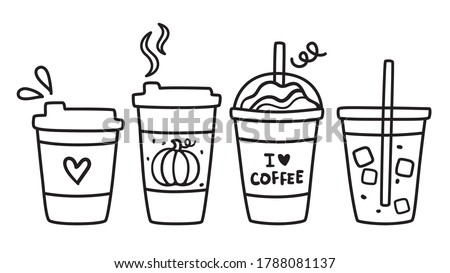 Cute vector illustration of hot and iced coffee to go cup doodle.