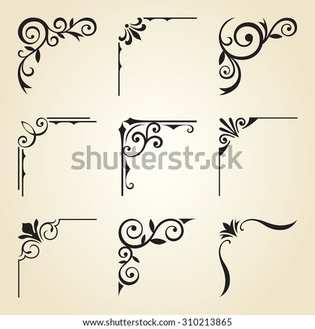 Vector illustration of decorative corner frame set.