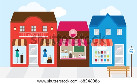 Vector illustration of strip mall shopping center.