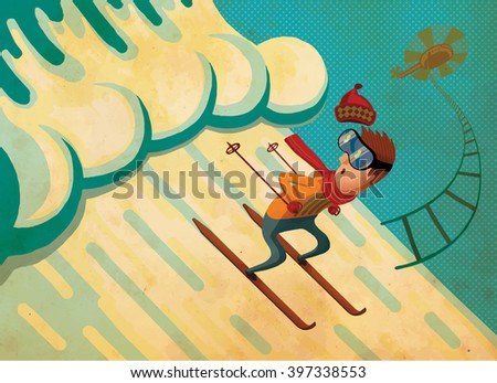 Extreme Sports. Skier rescued from avalanche. Creative illustration.