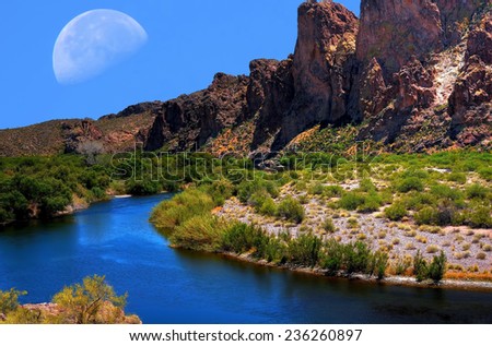 Salt River with large moon in background