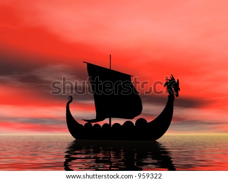 Viking ship at sundown
