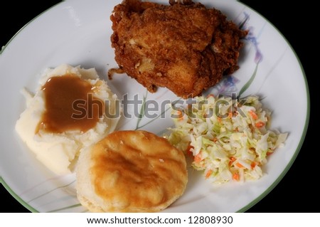 Chicken Mashed Potatoes Cole-Slaw And A Biscuit Stock Photo 12808930 ...