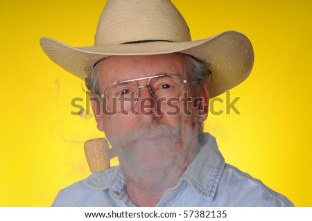 Old Senior Cowboy Smoking A Corncob Pipe Stock Photo 57382135 ...