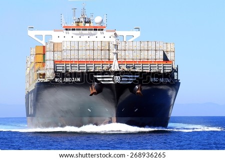 VALENCIA, SPAIN -?? APRIL 09: Bow view of the container ship \