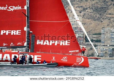 ALICANTE, SPAIN - OCTOBER 04: The sail boat of the Team Mapfre is sailing in the 