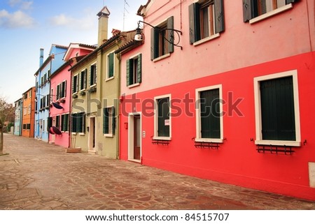 Colored houses and canals in Burano: Venice
