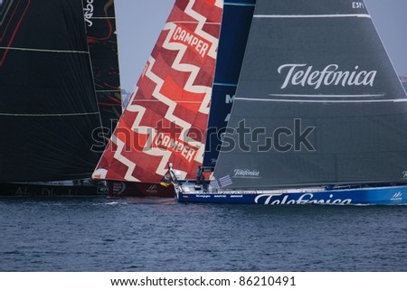 ALICANTE,SPAIN–OCT. 7:Telefonica, Camper Team and Abu Dhabi Team participate in the race around the world 