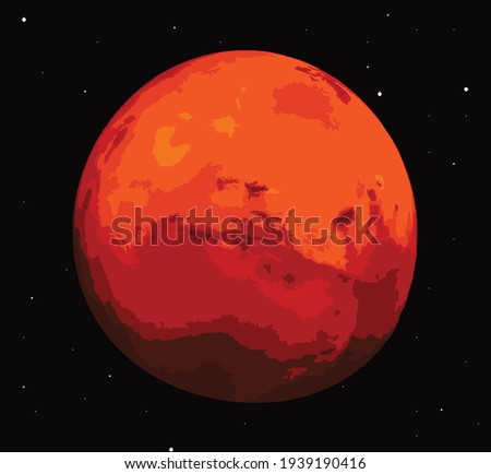 Planet Mars in the starry sky. Red planet in space