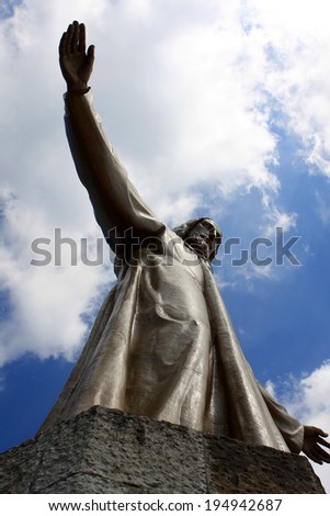 Statue of Jesus on the top of Expiatory Church of the Sacred Heart of Jesus on Tibidabo mountain, Barcelona, Spain