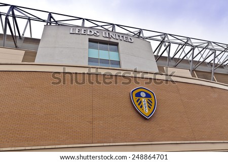 LEEDS, UK - APRIL 27, 2014: Elland Road stadium is home of Leeds United Football Club since 1919 following the disbanding of Leeds City F.C.