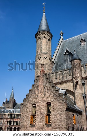 Gothic architecture of the 13th century Hall of Knights (Ridderzaal), main building of the Binnenhof in The Hague (Den Haag), Netherlands.
