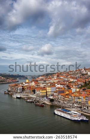 Porto in Portugal. View over historical city centre and Douro river from above.