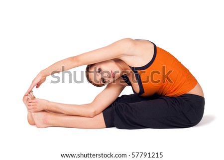 Young Fit Woman Practicing Yoga Exercise Called: Revolved Seated ...