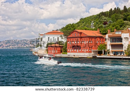 Traditional and modern mansions on the Bosporus Strait waterside in Kanlica, Turkey