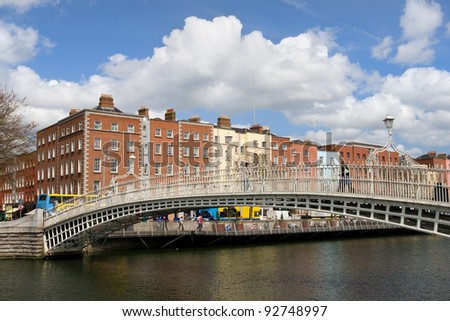 Ha\'penny Bridge on the river Liffey in the city of Dublin, Ireland.