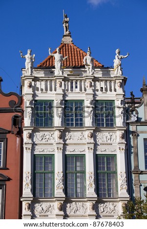 Ornamental facade of the Golden House (Polish: Zlota Kamienica) in the Old Town of Gdansk, Poland Zdjęcia stock © 