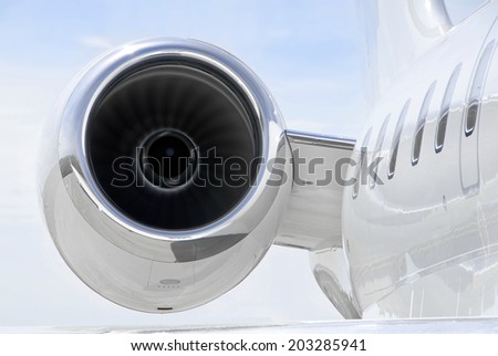 Running Jet Engine closeup on a luxury private jet aircraft