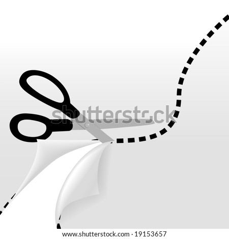 Scissors cut a wavy dotted line to separate a page into 2 pages and reveal part of the page underneath.